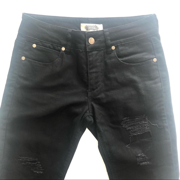 Junk Size 10 Black Distressed Jeans Mid Rise Slim Fit 5 pockets 98% cotton - Picture 6 of 11